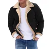 Men Plus Size Winter Coat Lapel Collar Long Sleeve Padded Leather Jacket Vintage Thicken Sheepskin with Hood for 231228