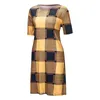 Vestidos casuales Primavera para mujeres 2024 O Ropa Vestido Sexy Elegancia Mangas sueltas Impresión corta Sundress Plaid Ocio Midi