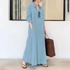 Ethnic Clothing Abaya Femme Cotton Linen Solid Color Lapel Long Sleeve Pocket Abayas For Women Simple Loose Casual Shirt 'S Dress