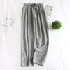 Mulheres sleepwear primavera outono casal polka dot longo algodão gaze fina pijama calças lounge sleep wear homens mulheres bottoms moda aconchegante