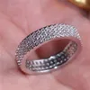 Hele Mode 3 Rijen Gesimuleerde Diamant Zirkoon 10KT wit goud gevuld Ring Vrouwen voor Elegante Volledige Vinger Liefde Ringen Bruiloft Ban192V