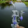 Double Recycler Beaker Glass Bong Hookahs Fab Egg Turbine Percolator Oil Dab Rigs Water Bongs 14mm Female Joint Water Pipes With Bowl LL