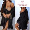 Vêtements de nuit pour femmes Noir Femmes Robe de mariée à manches longues Vêtements de nuit Loungewear Satin Peignoir Robe Sexy Col en V Chemise de nuit