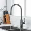 Kitchen Faucets Soild Brass Sink & Cold Mixer Tap Pull Out Single Handle Deck 360 Degrees Rotating Gun Grey Chrome/Black
