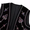 Haftowa kamizelka haftowana dla kobiet przycięta czarna kamizelka vintage darsko -rękawowa kurtka Kobieta Kobieta jesienna koraliki 231229