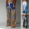 Men's Pants 2024 Spring And Summer Fashion Printing Loose Long Casual Drawstring Elastic Waist Straight Wide Leg Trousers