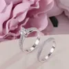 100% Real 925 Silver Rings for Women Simple Double Stackable Fine Jewelry Bridal Set Ring Wedding Engagement Accessory 201006303C