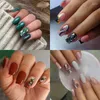 False Nails 24Pcs/Set Nail Green Leaf Press On Tips Finished Full Cover Artificial Fake For Beauty