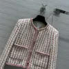 24 fw damski płaszcz haftowany bawełniany tweed bluzja z literami guziki vintage designer płaszcz dziewczęta Milan Runway Różowy projektanta Tops Blazer warkocz Blazer