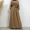 Etnik Giyim Müslüman Elbiseler Abaya Cepleri ile İslami Günlük Basit Uzun Elbise Kadınlar İçin Fas Kaftan Dubai Ramazan Siyah
