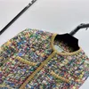 24 FW Women Coats Jacket Multicolor Embroidered Cotton Tweed Blouson With Letter Buttons Vintage Designer Coat Girls Milan Runway Designer Tops Outwear Blazer