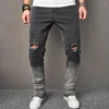 Mannen Jeans 2023 Mannen High Street Ripped Gradiënt Slim Fit Micro Flared Broek Mannelijke Stijlvolle Gaten Stretch Denim Broek