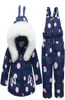 Bambini Neonata Orecchio di coniglio Pelliccia Cappotto con cappuccio Cappotto da sci Giacca da neve Pantaloni con bretelle Tuta punteggiata di vestiti LJ2011264738380