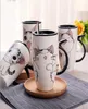 Cute Cat Ceramics Coffee Mug With Lid Large Capacity 600ml Animal Mugs creative Drinkware Coffee Cups Novelty Gifts milk cup3747267