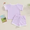 Kläder sätter sommar spädbarn barnbarn baby pojke tjej kläder solid stickad kort ärm topp tee skjorta och shorts outfit