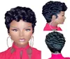 Kısa kıvırcık bob pixie kesilmiş tam makine, siyah kadınlar için patlamalarla dantel insan saç perukları yapmadı Remy Brezilya WIG4146040