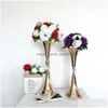 파티 장식 10pcs 꽃병 트럼펫 모양 골드 크리스탈 웨딩 테이블 중심 이벤트 이벤트 도로 홈 드롭 DH2QA를위한 섬세한 꽃 화병