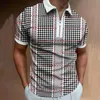 男性服の夏のメンズカジュアルファッションジッパーポロスデジタル印刷されたストライプ格子縞のパターンメンズポロシャツ