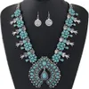 Ensembles de bijoux bohème pour femmes, ensemble de bijoux Vintage en perles africaines, pièce de monnaie Turquoise, collier et boucles d'oreilles, ensemble de bijoux à la mode245z