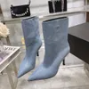 Designer Ankle Boots Women High Heels Soled Cowhide spetsiga korta stövlar Luxurys läderstövlar tunna klackar vinter klassiska silp-on martin stövlar med låda toppkvalitet