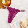 レディースパンティーセクシーなレース下着女性ひもラインストーンG-String Thong Low WAIST SEAMLESSブリーフアイスシルクランジェリーM-XL L O E