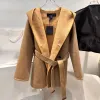 Cappotti da donna alla moda in lana mondana Parka caldi Stampe con lettere casual - Giacche con cinture