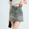 Shorts pour femme filles Denim Version coréenne anti-dérapant étudiant taille haute a-ligne simple boutonnage demi-jupe en jean