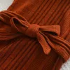 Robe en laine pour filles, longue, tricotée, col haut, manches volantes, à lacets, collection automne-hiver 2023, 231228