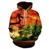 Herrtröja tröja våren naturlig lila grön hoodie 3d tryck mode utomhus träd tröja tröja