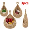 3pcsets Handwoven Basket Wall Kitchen Hanging Net Pocket Cotton Rope Water Drop Bird Storage Fruit Rattan 231228