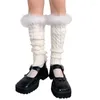 Mulheres meias cabo de malha quente grosso cor sólida pele guarnição bota punhos casual desleixado meninas lolita outono inverno