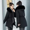 Trenchs de Femmes Femmes Fourrure À Capuchon Épais Parkas Fermeture À Glissière Automne Taille Élastique Midi Vestes Poches Manteau Élégant Chaud Hiver 2023