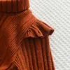 Robe en laine pour filles, longue, tricotée, col haut, manches volantes, à lacets, collection automne-hiver 2023, 231228