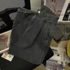 Jeans masculinos 2024 preto cintura elástica botões tornozelo comprimento calças moda casual baggy primavera outono