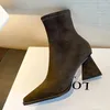 Stövlar 2023 Autumn Winter Women Ankle Natural Leather 22-25cm Flock Pigskin Frosted Skinny and Short