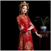 Vêtements ethniques Chinois Haute Qualité Broderie Phoenix Femmes Mariée Robe De Mariée Satin Vintage Cheongsam Oriental Classique Tang Costume