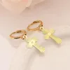 Hochwertiger Creolen-Ohrring aus 14-karätigem GF-Schläfer-Gold mit Kreuz-Ohrringen, NEU, Religion, Christentum307t