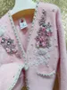 Women's Jackets Embroidery Thickened Mink Fleece Coat Diamond Rose Fairy Flowers Rhinestones Pearls Beaded Jacket Furry Cardigan