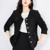 Женские куртки, элегантные роскошные женские черные пальто, осенне-зимнее твидовое винтажное пальто с длинными рукавами из 30% шерсти, тонкое женское пальто