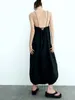 Casual Dresses Summer For Women 2023 Round Neck Elastic Drawstring Stopper Black Dress Sleeveless Sexy Backless Midi Shift