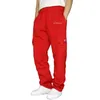 Men's Pants Winter Brushed Mens Gym Sport Sweatpants Solid Baggy Cargo Pockets Long Trousers Y2k Streetwear Tracksuit Bottoms