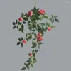 Flores decorativas flor simulada de alta qualidade artificial realista pendurado rosa planta verde para casa decoração de casamento jardim
