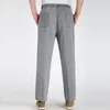 Calças masculinas casuais cintura elástica cordão calças compridas vintage algodão e linho larga lege roupas oversize pantalones