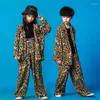 Palco desgaste moda leopardo camisa calças colete crianças hip hop dança roupas trajes de salão para meninas meninos jazz dancewear dança de rua