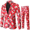 Xingqing Herren-Smokinganzüge, Weihnachten, 2-teilig, reguläre Passform, Schneeflocken-Weihnachtsmann-Druck, Blazer, Jacke, Hose, Set, Party-Outfits 231229