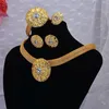 Brincos colar dubai ouro 24k conjuntos de jóias para mulheres africano nupcial zircão pedra presentes festa anel pulseira set277q