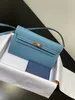 20 cm mini totes märke läder plånbok lyxväska kvinnor designer väskor epsom läder handgjorda kvalitet vaxlinje sömnad blå färg