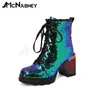 Boots Fashion Sequin Women Gradient Color Chunky Heel Modern For Ladies Latest Design Women's Low Cut In