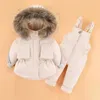 Ensemble d'hiver pour enfants, ensemble de vêtements -30 degrés, doudoune, combinaison pour bébé garçon, Parka en vraie fourrure, fille, combinaison de neige épaisse et chaude 231228