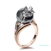 Trendy Rose Gold Color ring Big Gray Pearl Women Leaf Trendy jewellery drop anel anillos aneis bagues femme statement jewe257F